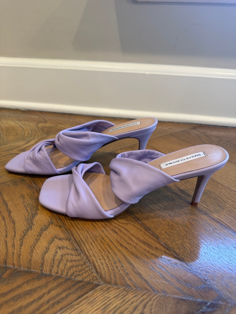 Saks Fifth Avenue Lavender Twisted Double-Strap Slide Sandals - Picture 2 of 3